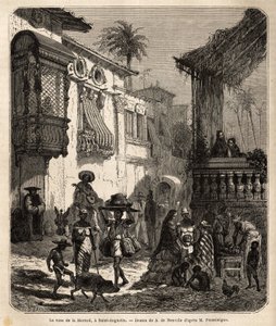 La casa de la Merced (jetzt Mercy Street) in Saint Augustine, die älteste Stadt in den Vereinigten Staaten, gegründet von den Spaniern im Jahr 1565; Hauptstraße der Stadt, klein und bevölkert, mit verschiedenen Tieren und einer einzigartigen Mischung versc