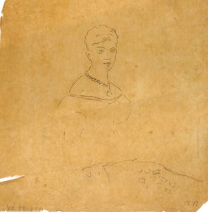 Dame im Abendkleid mit Figur der Venus von Milo