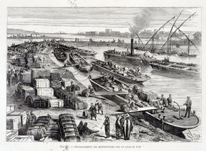 Entladung von Waren an einem Dock im Suezkanal von Unknown artist