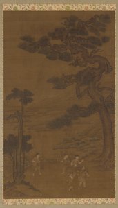 Landschaft: Handwerker unter einem großen Kiefernbaum von Unknown artist