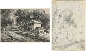 Landschaft mit Hütte (recto); Studien von Köpfen (verso) von Unknown artist