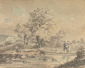 Landschaft mit Fußbrücke