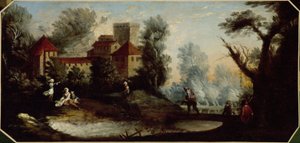 Landschaft mit befestigtem Schloss, zwischen 1701 und 1800 von Unknown artist