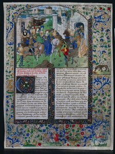 Blatt aus Jehan de Courcys "Chronique Universelle": König Priamos trifft Helena und Paris vor den Toren Trojas von Unknown artist