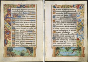 Blatt aus einem Stundenbuch: Affe jagt Wildschweine (recto) und Affe fischt (verso)