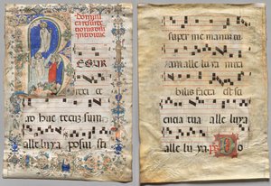 Blatt aus einem Graduale: Historiierte Initiale R: Die Auferstehung (recto) und Initiale D (verso)