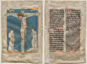 Blatt aus einem Messbuch: Die Kreuzigung (recto) und Text (verso) von Unknown artist