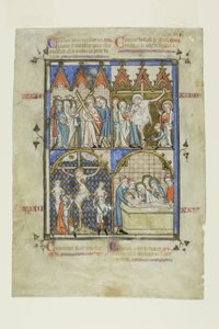 Blatt aus einem Bilderzyklus: Christus trägt das Kreuz, Die Kreuzigung, Die Abnahme vom Kreuz und die Grablegung von Unknown artist