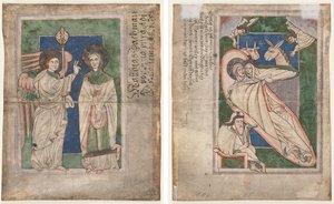 Blatt aus einem Psalter (?): Verkündigung (recto); Geburt Christi (verso)
