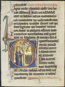 Blatt aus einem Psalter: Initiale D: David im Gebet vor einem Altar und Christus in einer Wolke (2 von 2 ausgeschnittenen Blättern) von Unknown artist