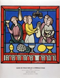 Die Geldwechsler von Le Mans - Bemaltes Glasfenster aus der Kathedrale von Le Mans von Unknown artist
