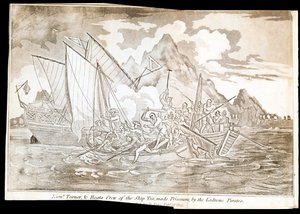Leutnant Turner und Bootsbesatzung des Schiffes Tea, gefangen genommen von den Ladrone-Piraten von Unknown artist