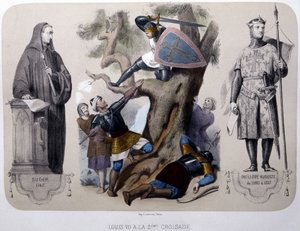 Ludwig VII. kämpft gegen die Sarazenen während des 2. Kreuzzugs - Lithografie, späte 19. Jahrhundert von Unknown artist