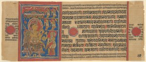 Mahavira gibt seine Besitztümer auf, aus einer Kopie des Kalpasutra