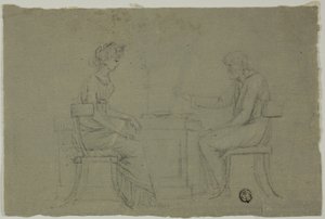 Mann und Frau sitzen am Tisch von Unknown artist