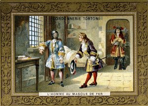 Mann mit eiserner Maske in der Gefängniszelle von Saint Margarita - Chromo des Schuhmachers Tortoni von Unknown artist