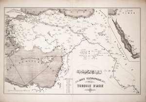 Karte der Türkei mit Telegrafenkabeln und Stationen