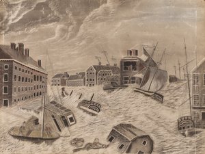 Marktplatz, Providence, Rhode Island, während des großen Septembersturms von Unknown artist