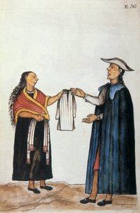 Heiratsvereinbarung zwischen Indianern, Verhandlung über die Aussteuer der Braut, aus dem Buch "Trujillo del Peru" oder "Códice Martínez Compañón", von Baltazar Martinez Compañón y Bujanda, Bischof von Trujillo (1782-1785) von Unknown artist