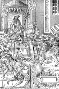 Mittelalterliche Folterszene: die Estrapade