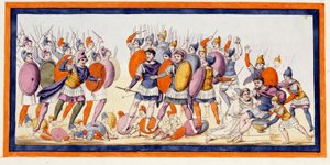 Menelaos (rechts), ein griechischer Krieger, wurde gerade von einem Pfeil eines Verbündeten der Trojaner verwundet. Die Ilias, Gesang IV. Gravur aus dem späten 18. Jahrhundert von Unknown artist