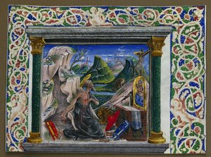 Miniatur aus einem Manuskript: St. Hieronymus in der Wildnis