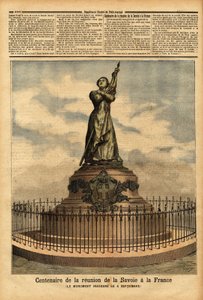 Denkmal zur Erinnerung an das hundertjährige Jubiläum des Anschlusses von Savoyen an Frankreich (1792), von Bildhauer Falguiere, eingeweiht am 4. September. Gravur in „Le petit journal“ 10/10/1892. Sammlung Selva.