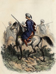 Maurische Gendarmen (oder Feldwächter), verantwortlich für die ländliche Polizei von Algier, ausgebildet 1831. in „L