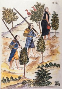 Motilones-Indianer gehen auf die Jagd, aus dem Buch "Trujillo del Peru" oder "Códice Martínez Compañón", von Baltazar Martinez Compañón y Bujanda, Bischof von Trujillo (1782-1785) von Unknown artist