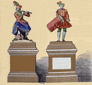 Musikautomaten: „Der Traversflötenspieler“ (1737) und der „Tamburinspieler“ (1738). Hergestellt von Jacques de Vaucanson (1709-1782), französischer Ingenieur von Unknown artist