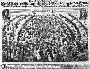 Seeschlacht von La Hougue (1692), die die Armee von Ludwig XIV. gegen Holland führte. Gravur. 18. Jahrhundert.