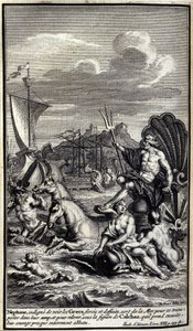 Neptun, empört über die Taten der Griechen, verlässt das Meer, um ihr Lager zu erreichen (Illustration aus Buch XIII der Ilias von Homer)