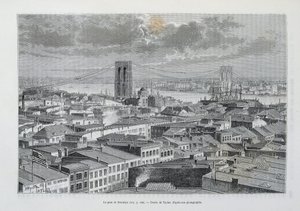 New York und Brooklyn Bridge im Bau - in „Die Weltreise“, 2. Sem. 1881 von Unknown artist