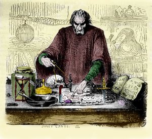Nicolas Flamel (1330 - 1418) in seinem Labor von Unknown artist