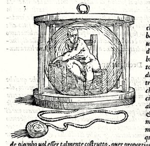 Nicoli Fontanas zweiter Anzug genannt Tartaglia. Er sieht eine Kristallkugel vor, in der sich der Taucher einschließt. Gravur 16. Jahrhundert von Unknown artist