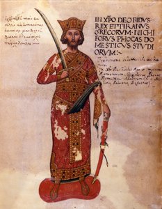 Nikephoros II Phokas, byzantinischer Kaiser von 963 bis 969. Darstellung von Nikephoros II Phokas, byzantinischer Kaiser (963 - 969). Manuskript aus dem 11. Jahrhundert. Marciana Venedig. von Unknown artist