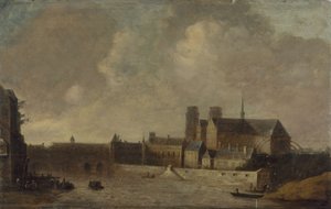Notre-Dame und der Erzbischofspalast, gesehen vom Quai de la Tournelle, circa 1640, heutiger 4. Arrondissement, zwischen 1635 und 1645