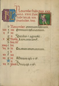 November Kalenderseite; Holzsammeln von Unknown artist