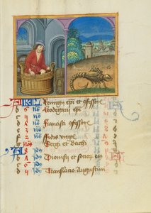 Oktober-Kalenderseite; Trauben treten; Skorpion von Unknown artist