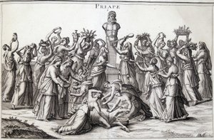 Opfergaben von Frauen an den Gott Priapos, den asiatischen Gott der Fruchtbarkeit, der nach Griechenland kam. Kultstätte von Lampsaque von Unknown artist