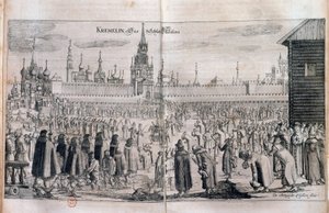 Offizielle Zeremonie mit Parade im Moskauer Kreml. Gravur des 17. Jahrhunderts