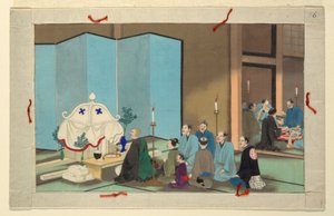 Eine von sechzehn Szenen des Todes und der Beerdigung eines Mannes von Unknown artist