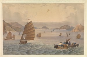 Operationen im Kantonfluss. Forts und Batterien des Bocca Tigris oder Erster Pass des Kantonflusses; H.M. Dampfschiff, Geier Kapitän Macdougall passiert die Batterien, mit dem 18. Royal Irish an Bord von Unknown artist