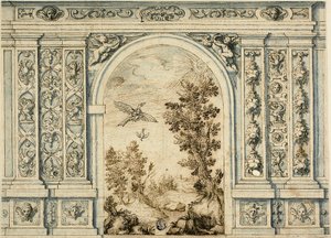 Ornamentale Wand mit Landschaft