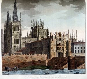 Außenansicht der gotischen Kathedrale Santa Maria in Burgos, Spanien. Lithografie des 19. Jahrhunderts von Unknown artist