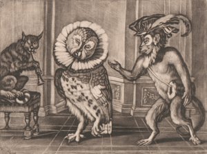 Eule, Affe und Katze aus Mezzotintoes von Smith, Bd. III von Unknown artist