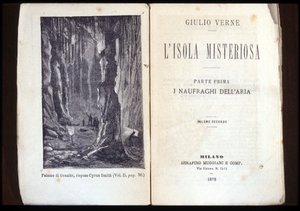Seite einer italienischen Ausgabe von „Die geheimnisvolle Insel“ von Jules Verne. 1878. Mailand von Unknown artist