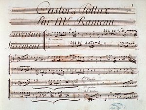 Seite der Partitur von Castor et Pollux, lyrische Tragödie von Rameau (1737)
