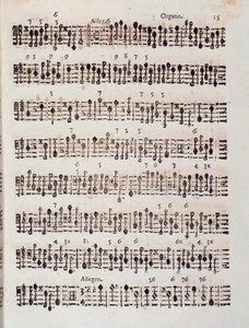 Seite der Partitur von Sonata a 2 violini, violoncello e organo, op. 5 von Giuseppe Aldrovandini (1706)