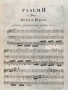 Seite des zweiten Psalms in der Partitur von „Die Psalmen“ von Benedetto Marcello von Unknown artist